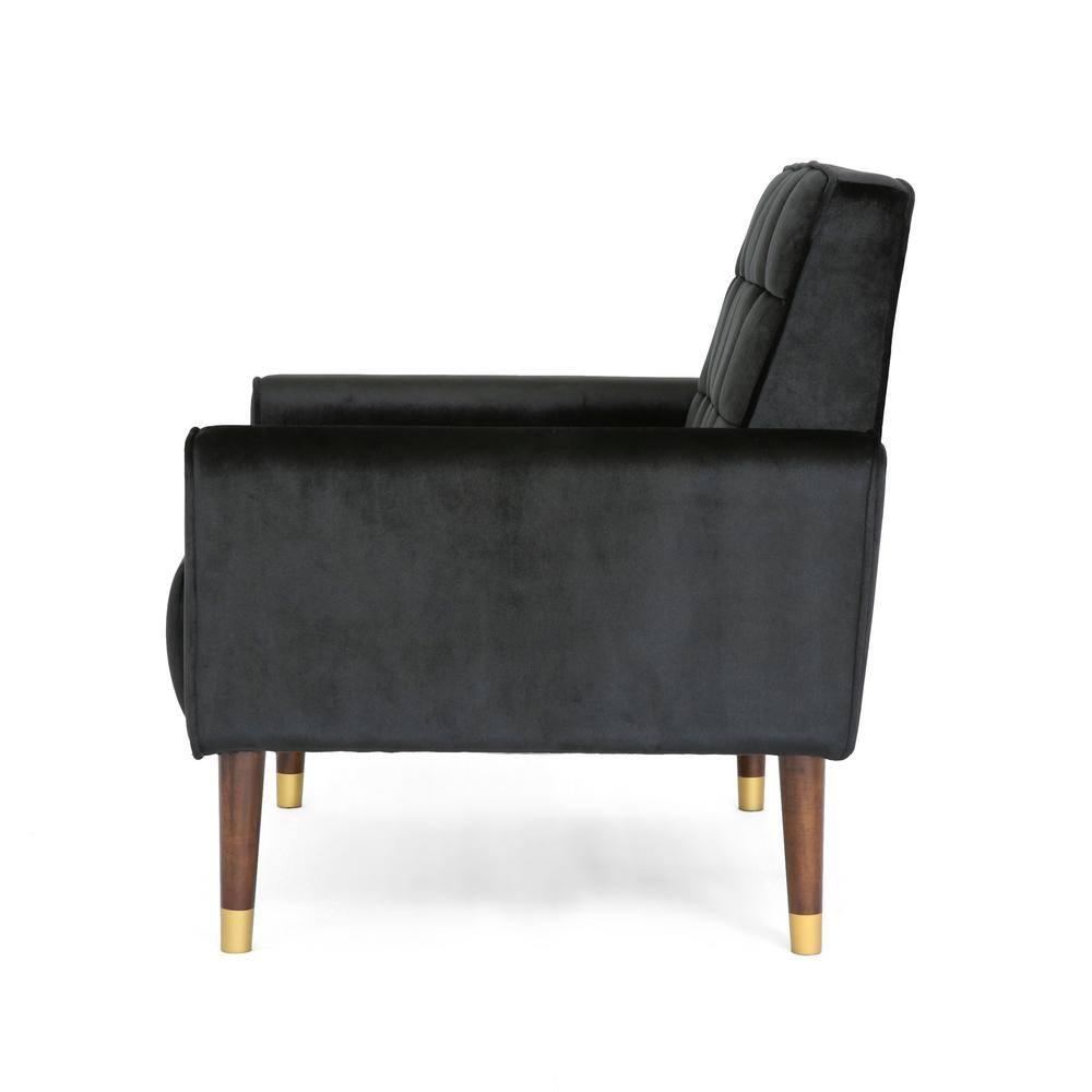 Bourchier Modern Glam Button Tufted Black Velvet Armchair with Waffle Stitching