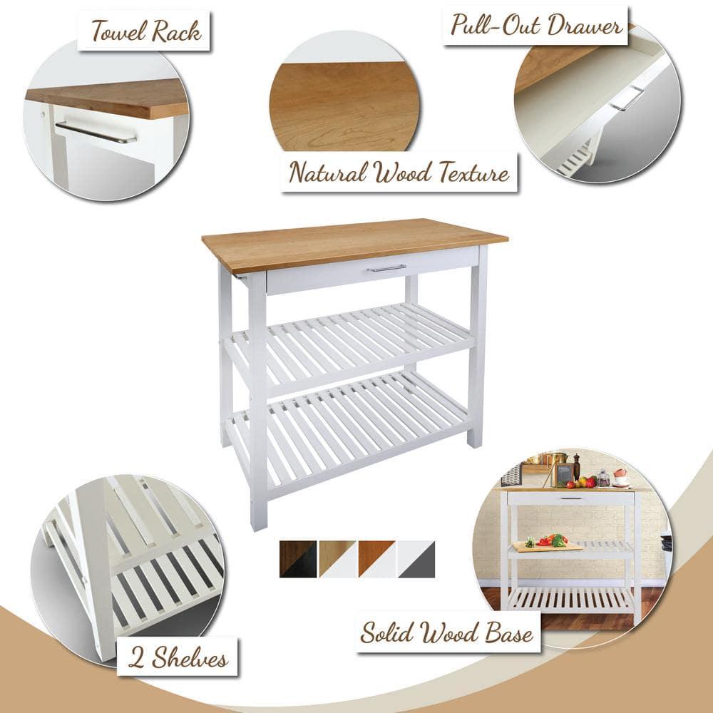 Casual Home Kitchen Island Bar Station with Hardwood Counter Top - Slate Gray