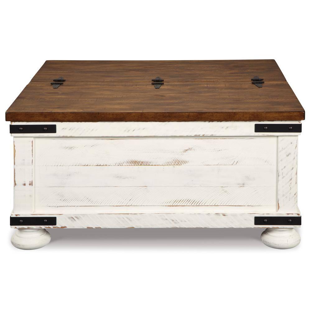 Wystfield Cocktail Table with Storage White/Brown - Signature Design by Ashley: Rectangular Lift-Top, Distressed Two-Tone Finish