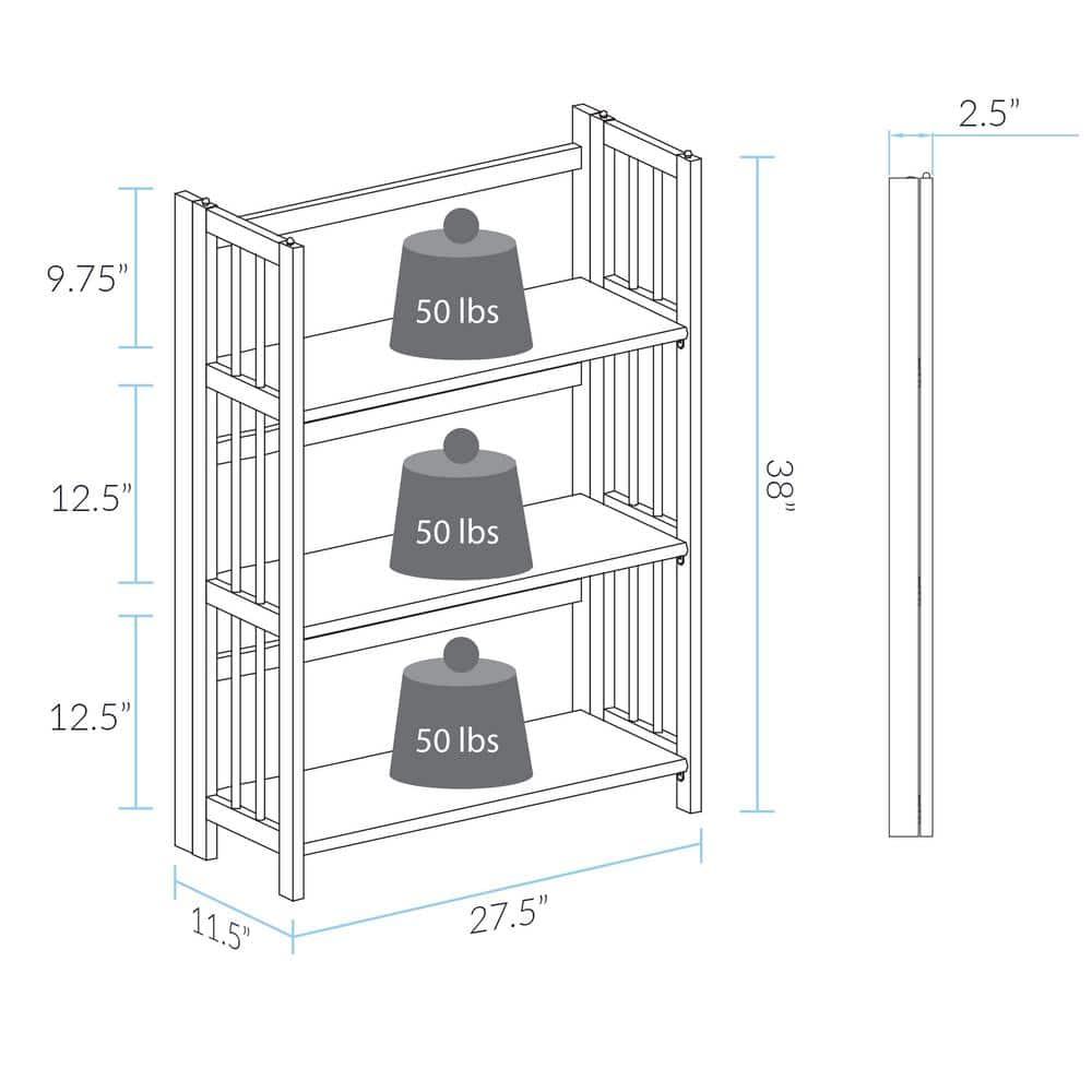 3 Shelf Folding Stackable Bookcase, 27.5" Wide, Espresso