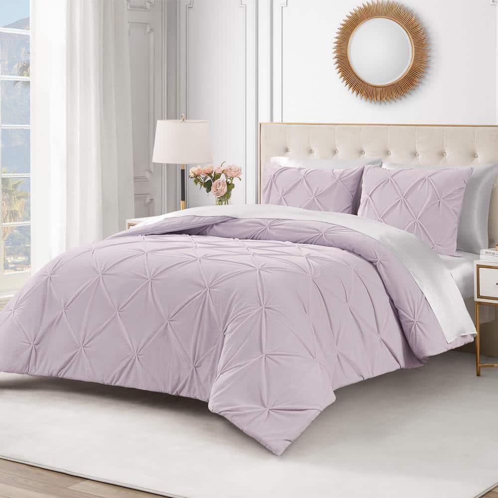 Lavender Purple Twin Microfiber Comforter Set with Pleated Design