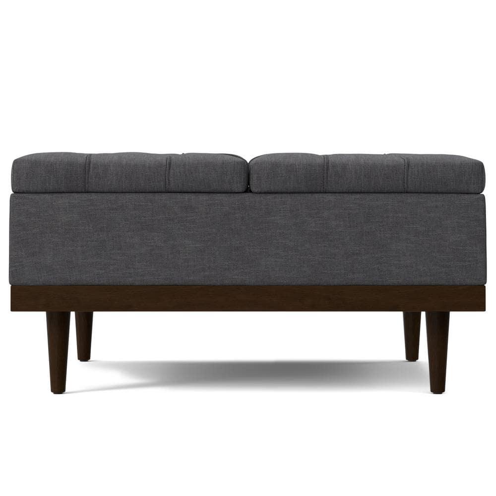 Slate Grey Tufted Lift-Top Cocktail Ottoman with Walnut Base