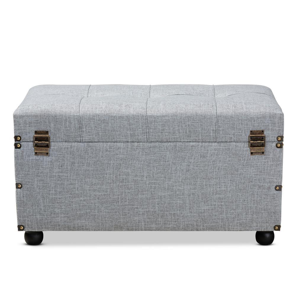 Flynn Fabric Upholstered 2 Drawer Storage Trunk Ottoman Gray/Black - Baxton Studio