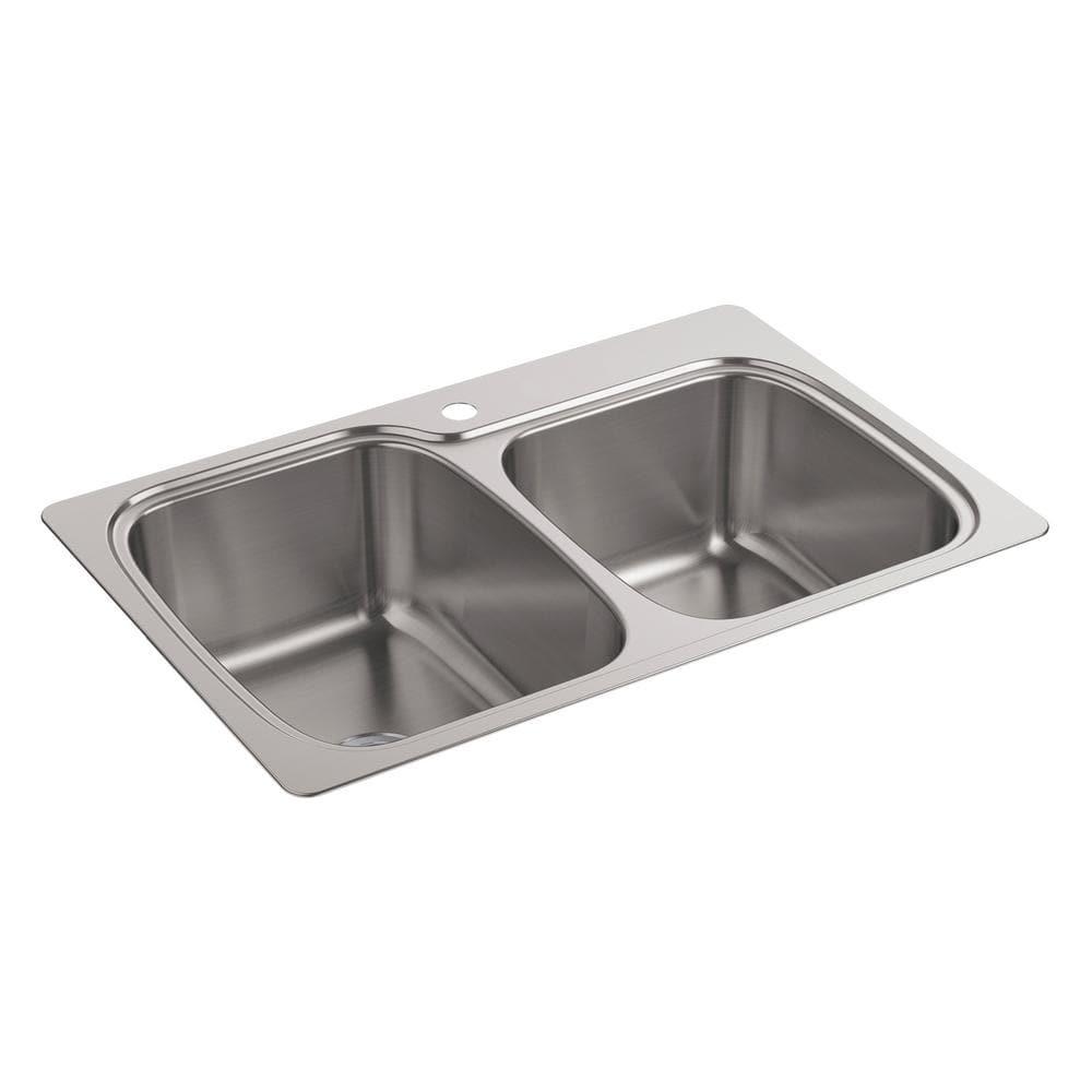Kohler K-75791-1 Verse 33" Double Basin Drop-In Or Undermount Stainless Steel Kitchen Sink