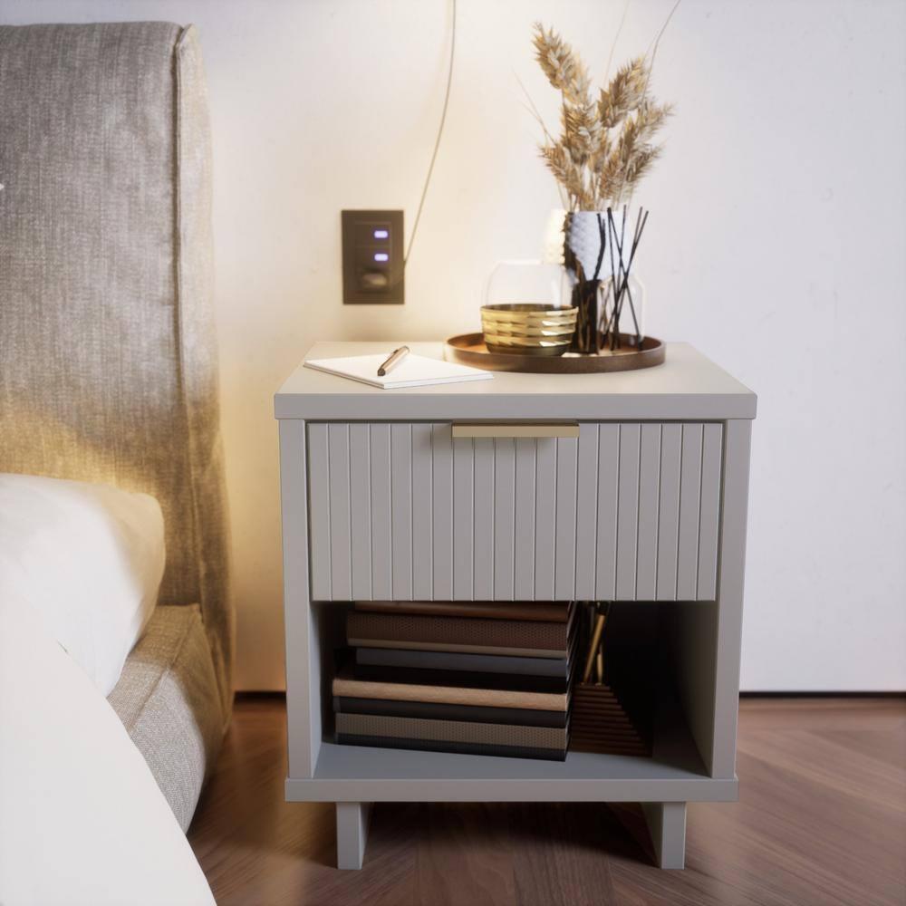 Granville Modern 1 Drawer Nightstand Light Gray - Manhattan Comfort: Wood Frame, Storage Shelf, 30 Day Warranty