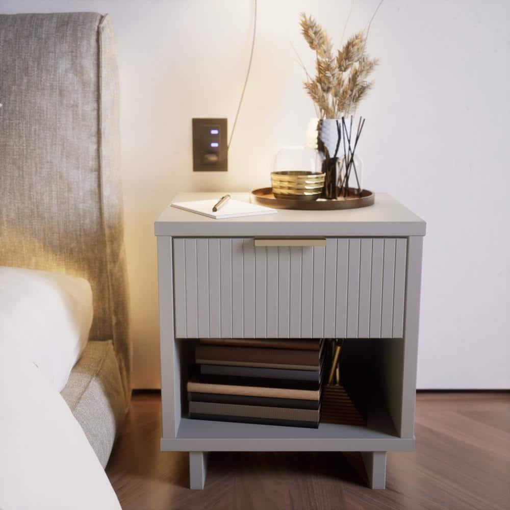 Granville Modern 1 Drawer Nightstand Light Gray - Manhattan Comfort: Wood Frame, Storage Shelf, 30 Day Warranty