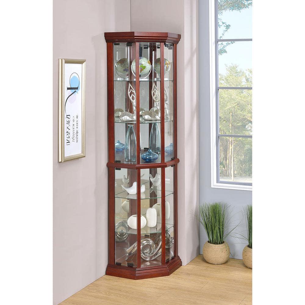 Coaster Appledale Traditional 6 Shelf Corner Curio Cabinet with Glass Doors Medium Brown