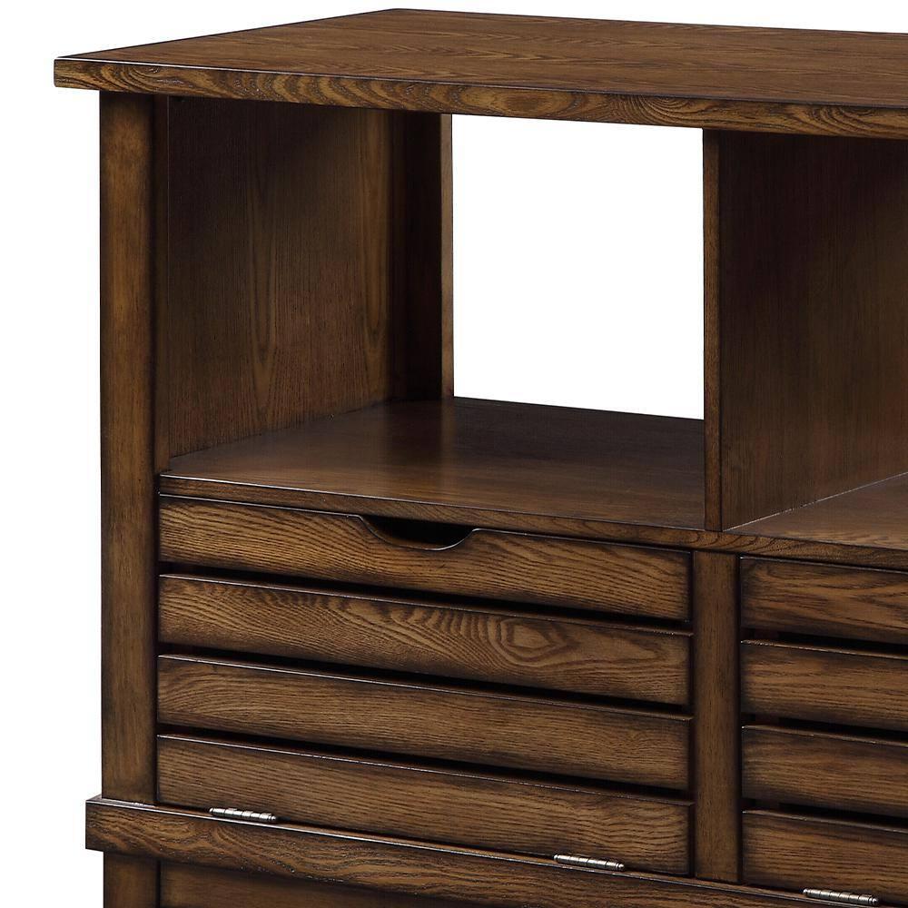 Slatted Front Sofa Table with Two Drawers and Two Shelf Brown - Saltoro Sherpi