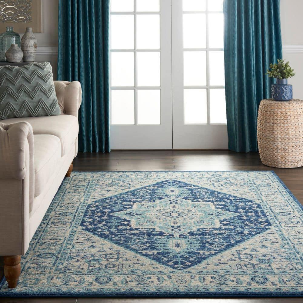 Nourison Tranquil Persian Indoor Rug Ivory Navy 5'3" x 7'3"