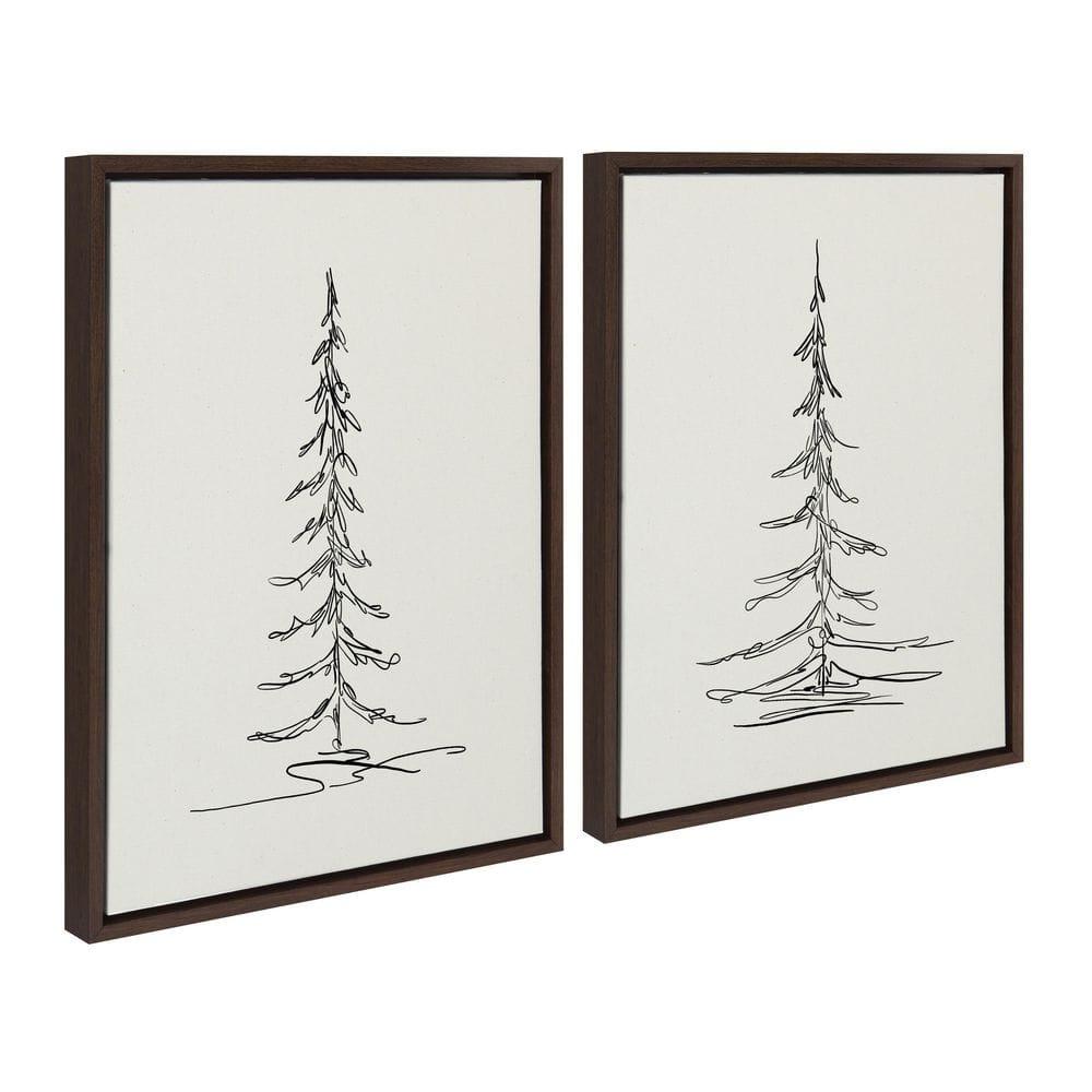 (Set of 2) 18" x 24" Sylvie Minimalist Evergreen Trees Sketch Framed Canvas Set Brown - Kate & Laurel All Things Decor: Modern Wall Decor