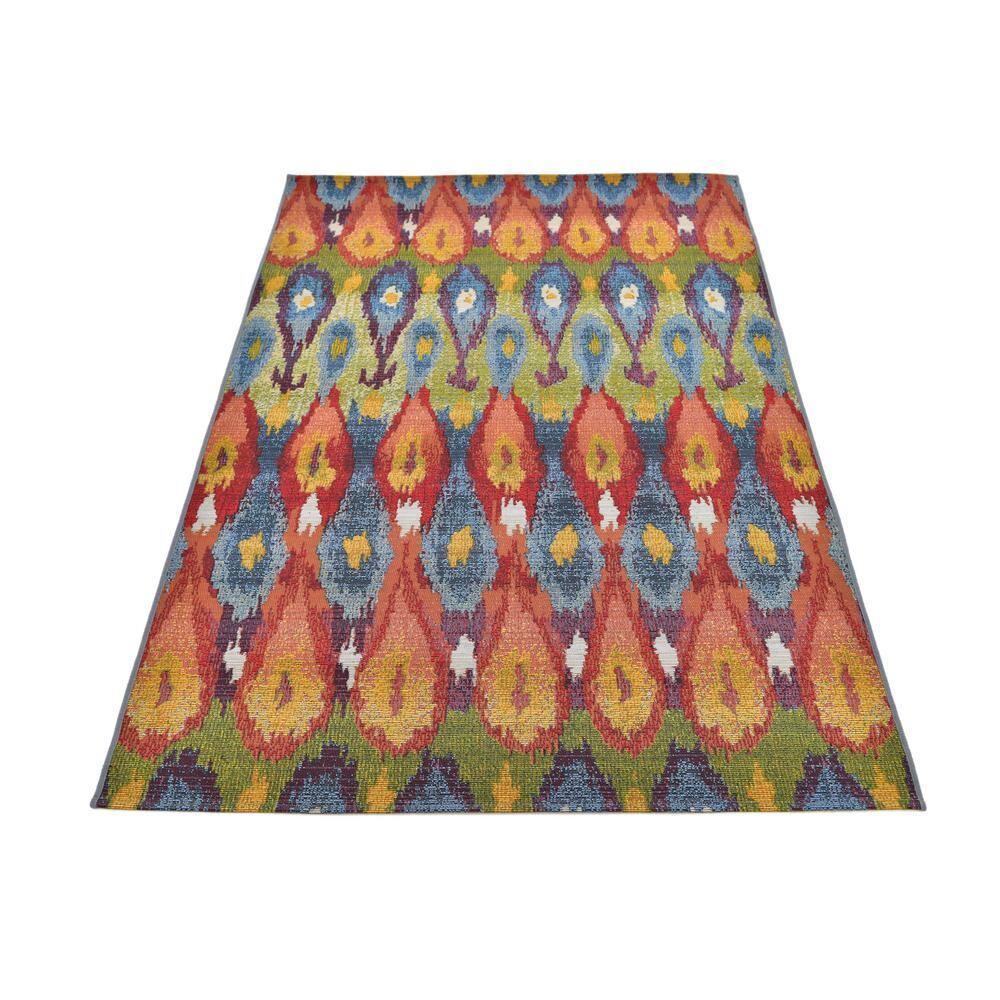 Unique Loom Outdoor Modern Collection Area Rug - Ikat (4' 1" x 6' 1" Rectangle Multi/Burgundy)