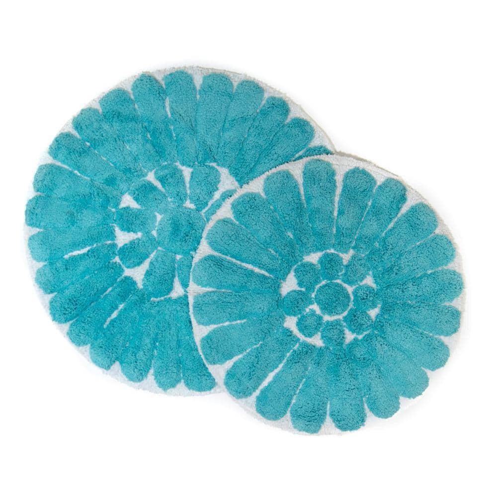 2pc Bursting Flower Bath Rug Set Aqua - Chesapeake Merchandising: Cotton Tufted, Machine Washable, Non-Slip Backing