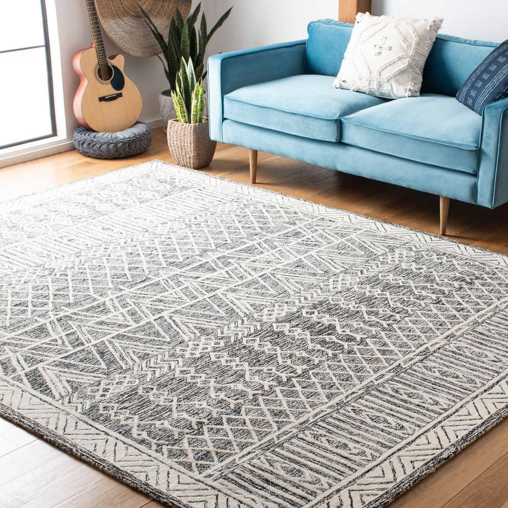 SAFAVIEH Abstract Alastar Geometric Area Rug, Ivory/Black, 9' x 12'