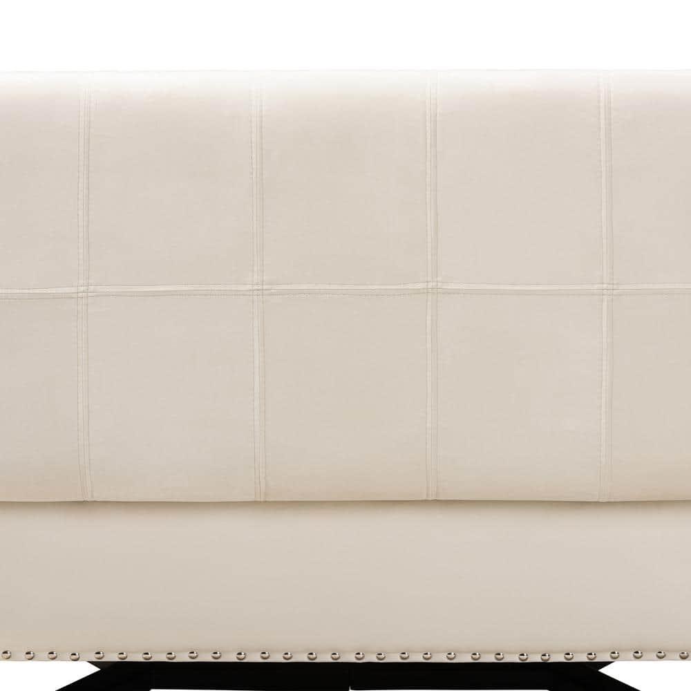 Esther Modern and Contemporary Beige Velvet Fabric Upholstered and Wood Storage Ottoman