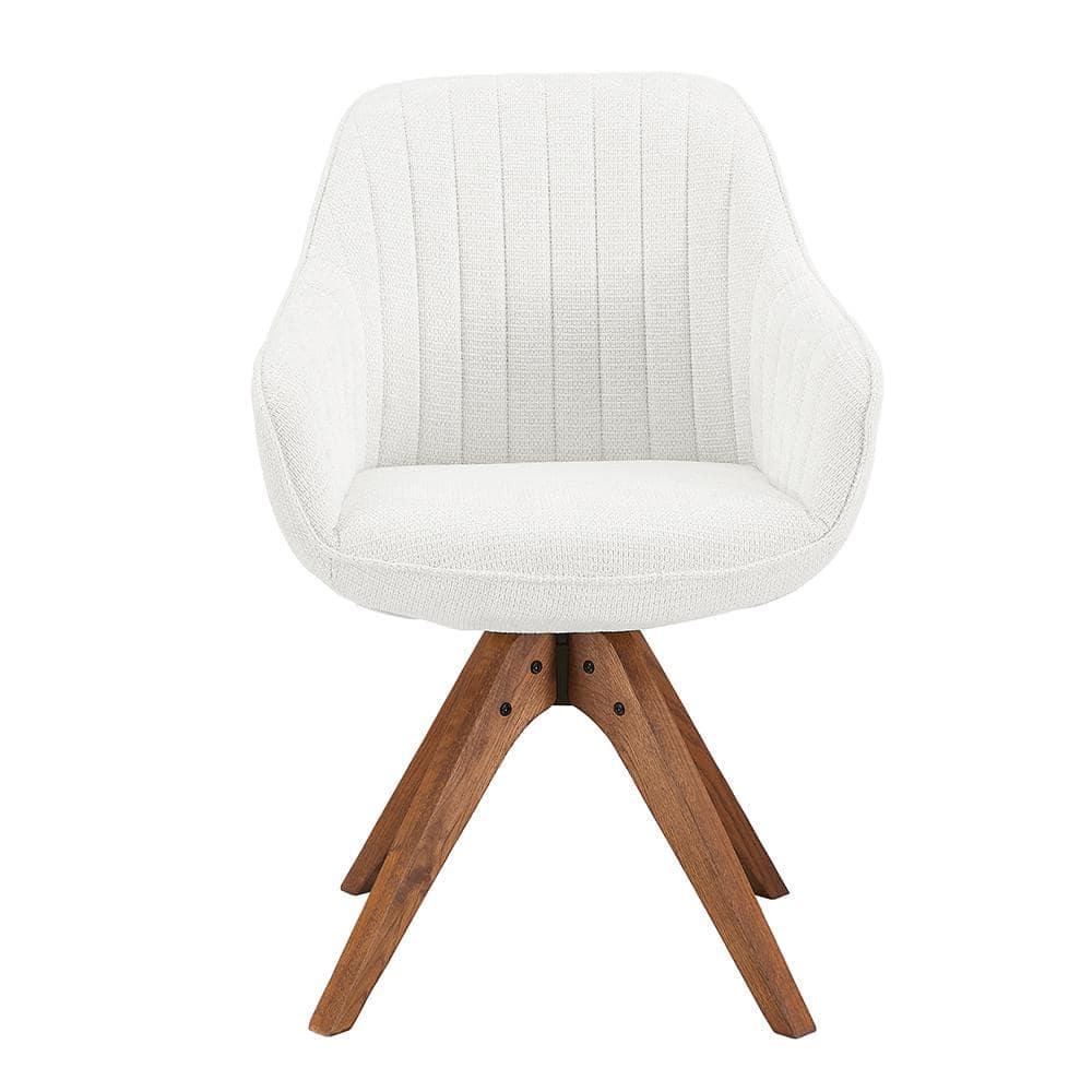 Off-White Fabric and Wood Swivel Accent Chair