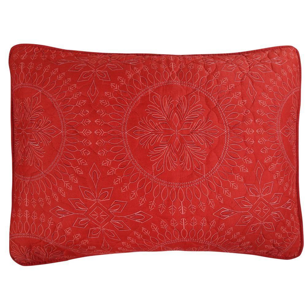 3 Pcs Festive Christmas Quilt Bedspread Set Holiday Bedding Medallion Red
