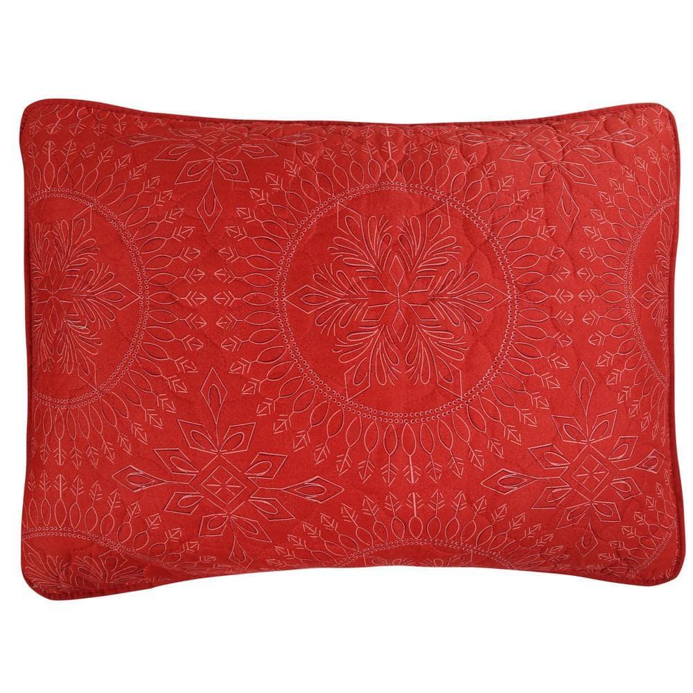 MarCielo 3 Pcs Festive Christmas Quilt Bedspread Set Holiday Bedding Medallion Red