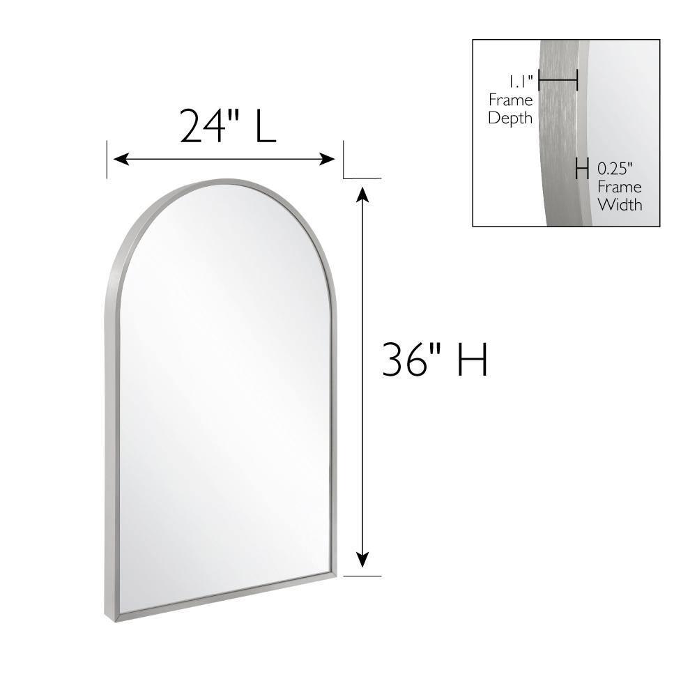 Maeve Arched Wall Accent Mirror – 36-Inch H X 24-Inch L, Modern Metal Framed – Living Room, Bedroom, Bathroom Vanity Mirror – Silver – Design House, 596726-SLV