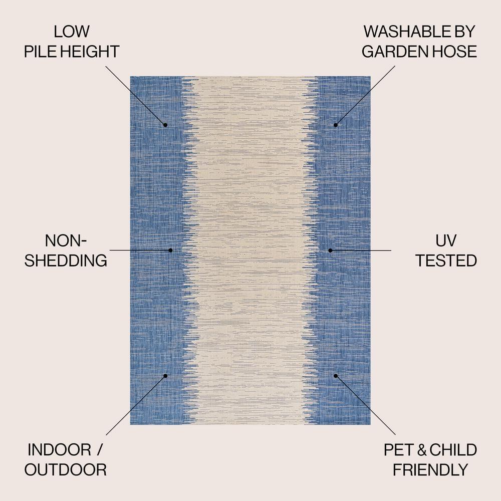 8'x10' Tavira Modern Strie' Indoor/Outdoor Area Rug, Blue/Beige - JONATHAN Y
