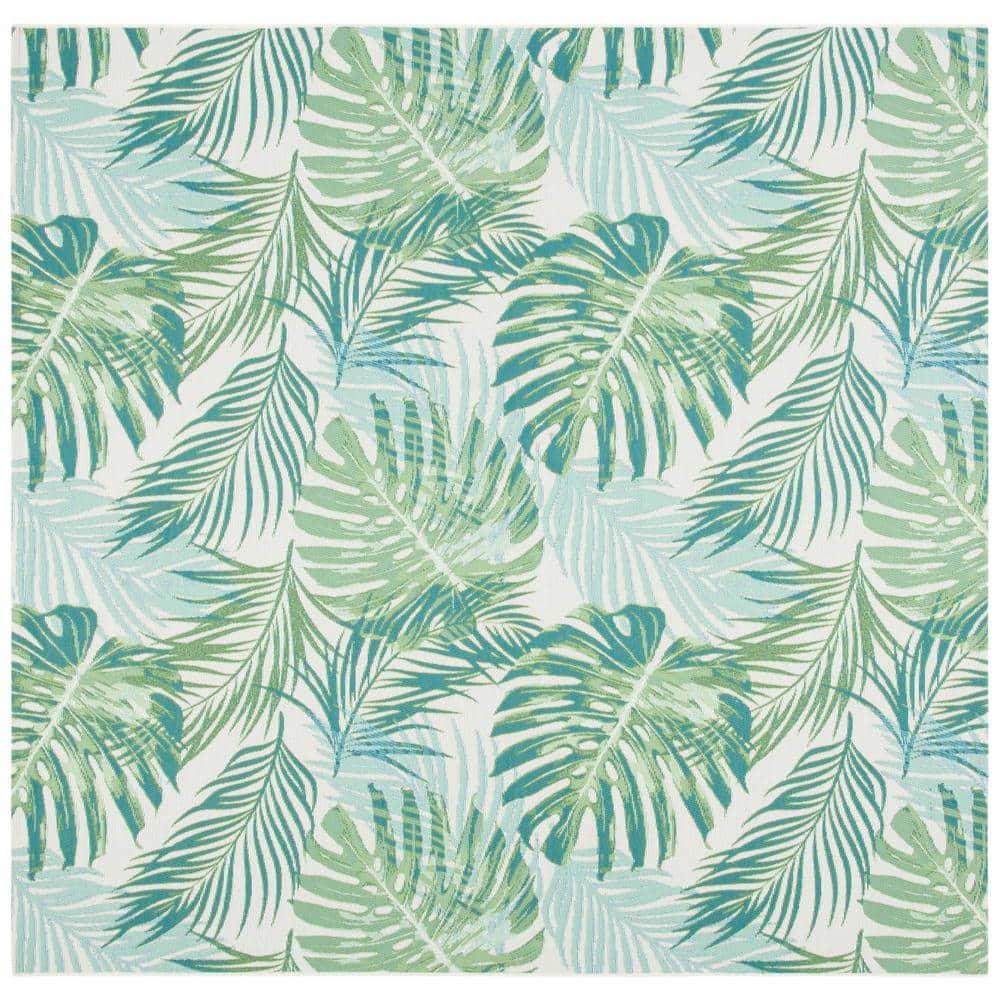 Barbados BAR592 Power Loomed Indoor and Outdoor Area Rug - Green/Teal - 8'x8' - Safavieh.