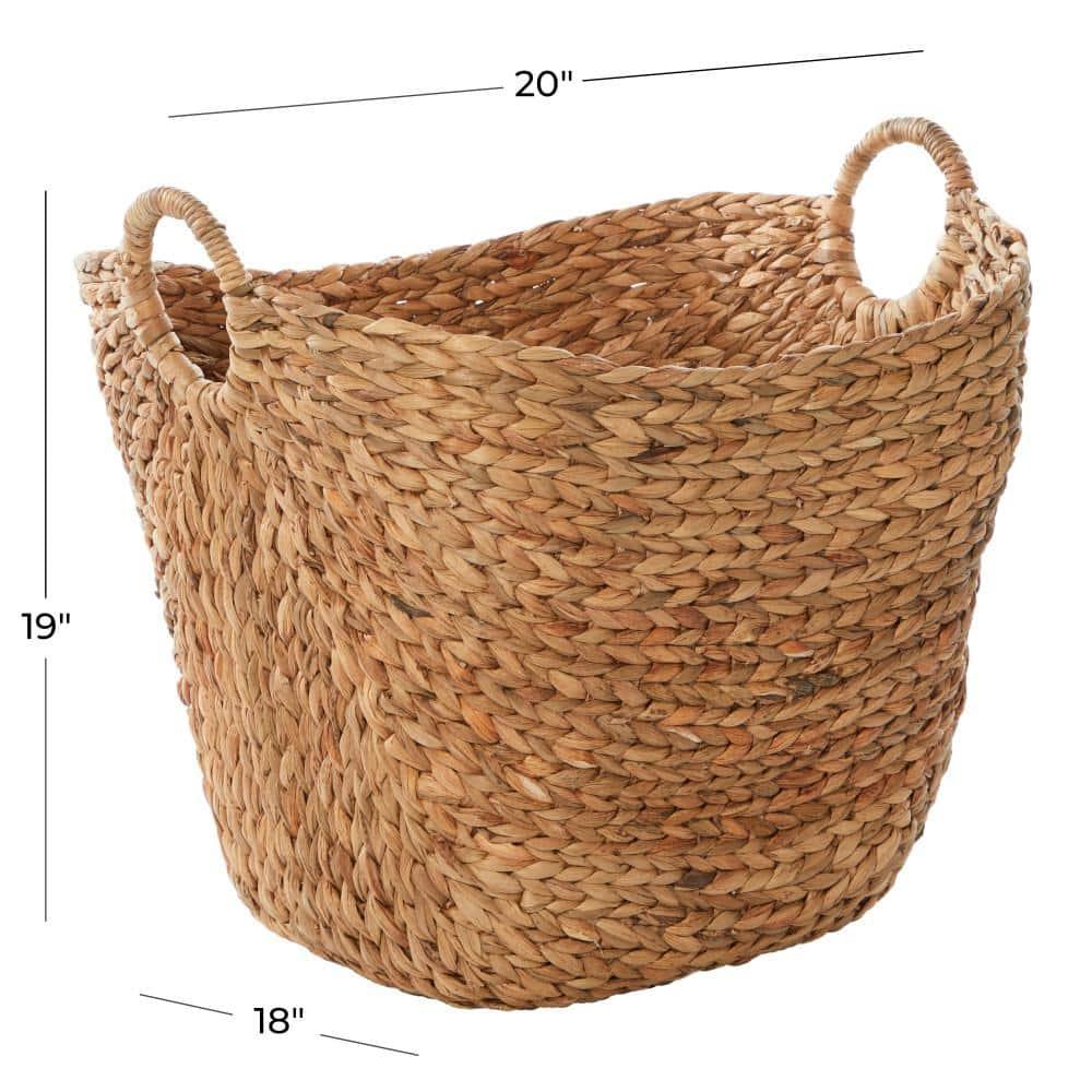 Deco 79 Seagrass Handmade Decorative and Functional Storage Basket Large Woven Basket Organizer with Ring Handles, Basket for Storage 20" x 18" x 19", Brown