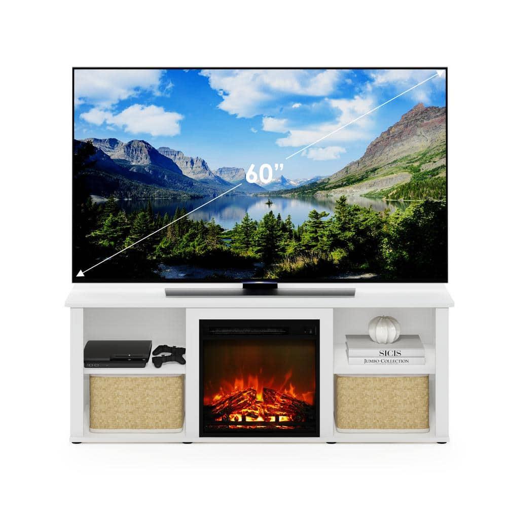 Furinno Montale 60 Inch TV Stand with Fireplace, Solid White