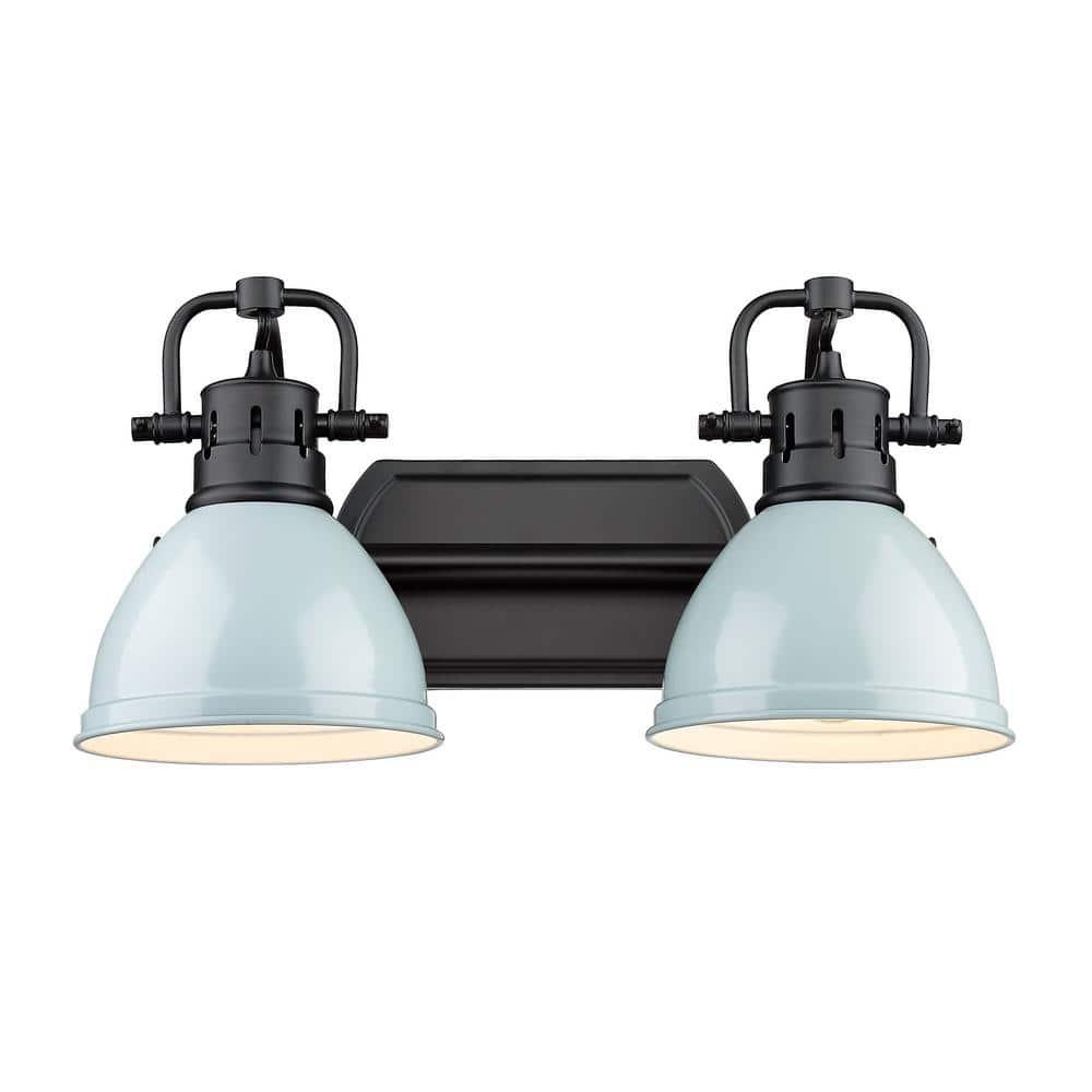 Golden Lighting Duncan 2-Light Vanity Light in Matte Black with Seafoam