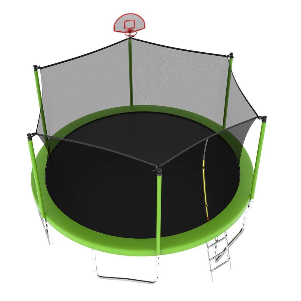 14 FT Green Outdoor Trampoline with Safety Enclosure Net