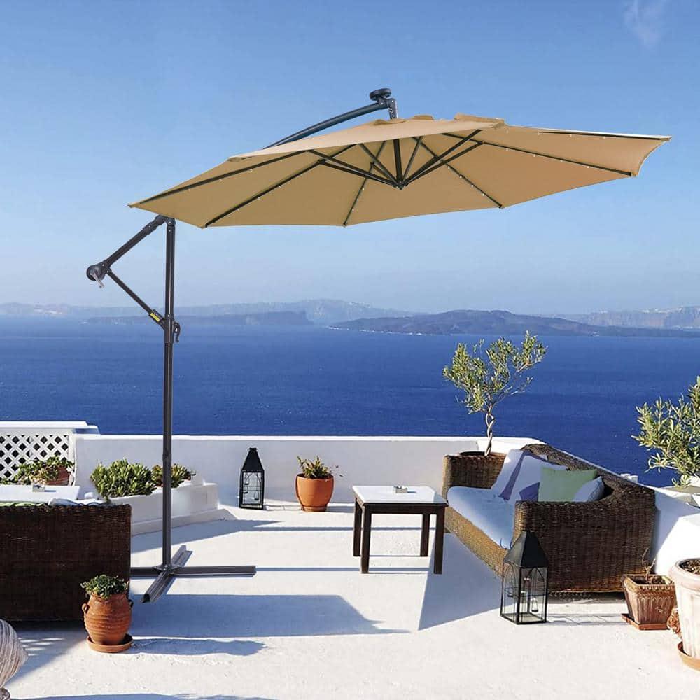 Taupe 10 ft. Cantilever Patio Umbrella with Solar LED Lights