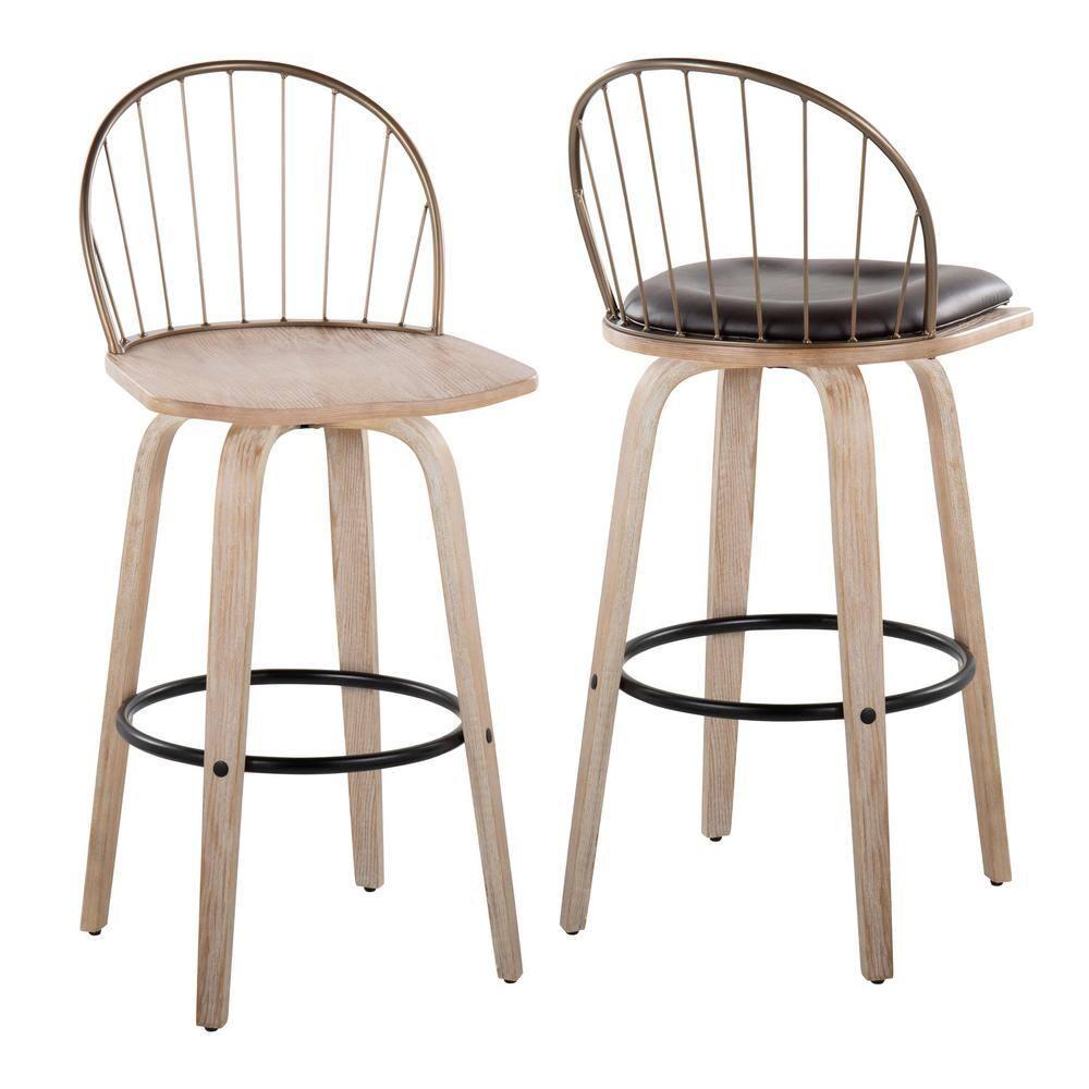 LumiSource Brown Riley 30" Fixed-Height Barstool - Set of 2
