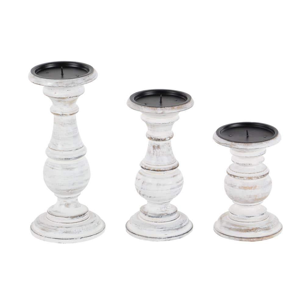 Set of 3 Rustic Pillar Candle Holder White - Olivia & May: Elegant Mango Wood, Sturdy Base, Indoor Use