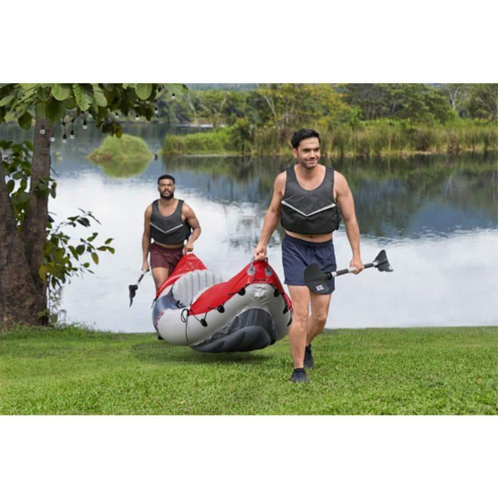 Bestway Hydro-Force Rapid X2 Inflatable 2 Person Kayak Outdoor Lake and River Water Sport Set with 2 Paddles, Hand Pump, and 2 Removable Fins