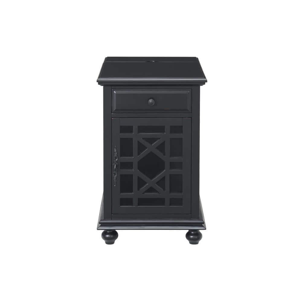 Martin Svensson Home Antique Black Elegant Chairside Table with Power