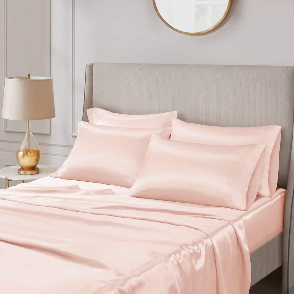 California King Satin Luxury 6pc Sheet Set Blush