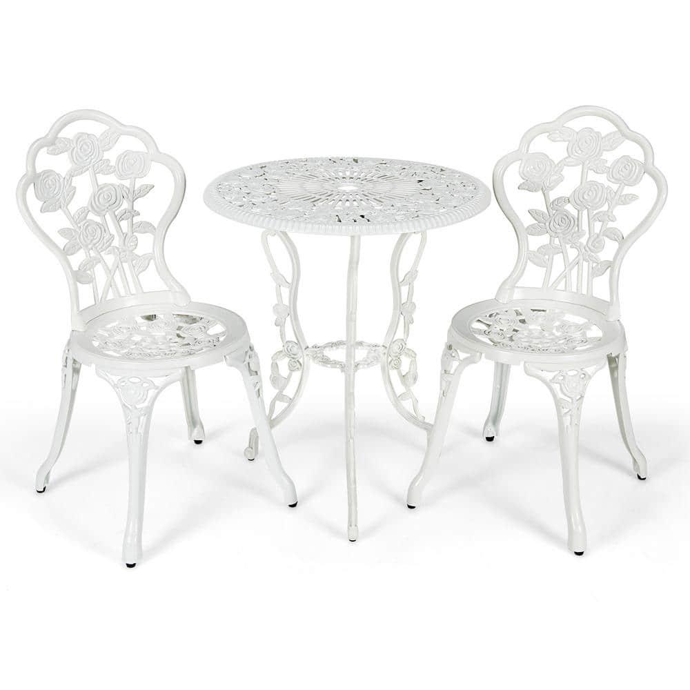 Tangkula Rose Design Bistro Set Antique Aluminum Bench Patio Garden Chair for Outdoor White