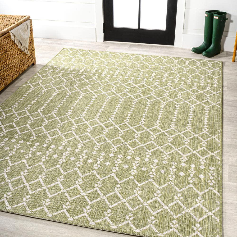 9' x 12' Ourika Moroccan Geometric Textured Weave Indoor/Outdoor Area Rug, Light Green/Cream - JONATHAN Y