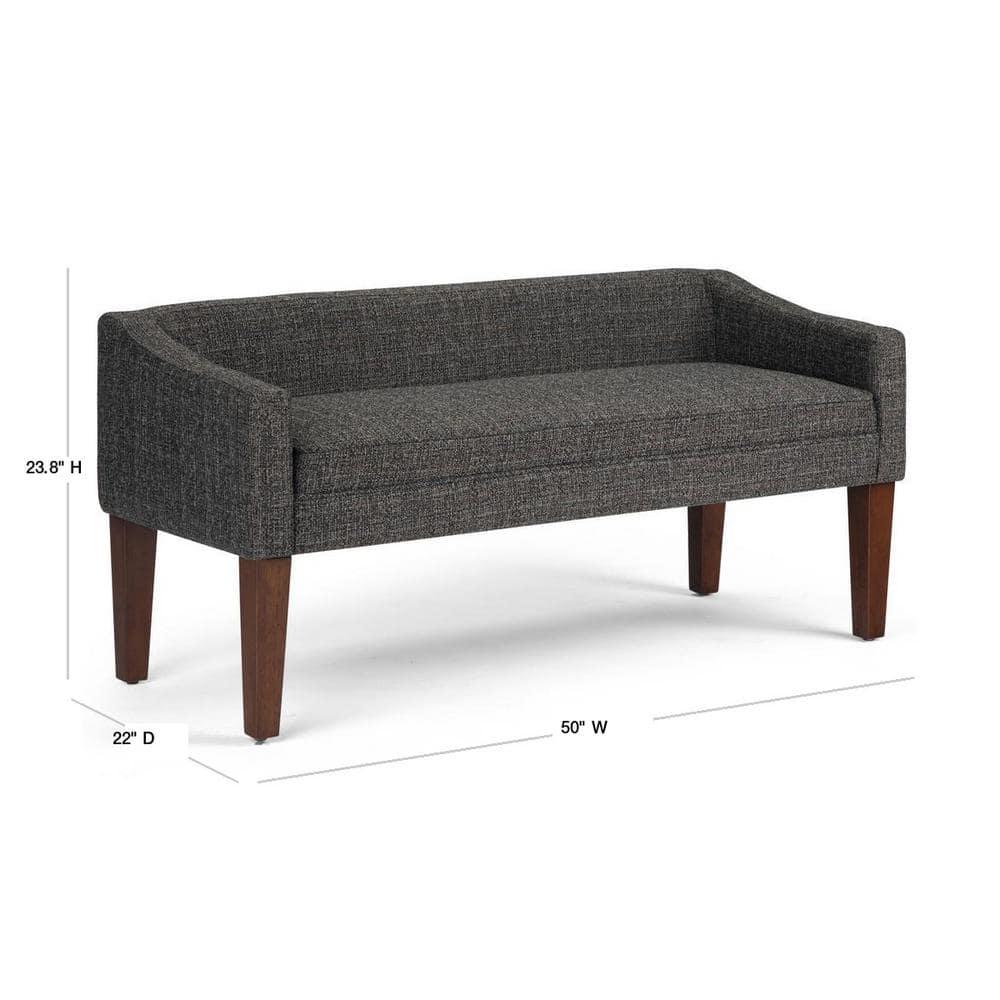 Simpli Home Parris 50"W Upholstered Contemporary Fabric Entryway Bench with Low-Profile Back and Swooped Arms