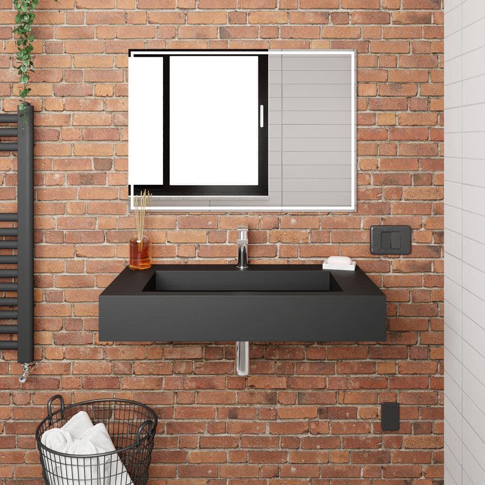 Matte Black Wall-Mount Solid Surface Rectangle Vessel Sink