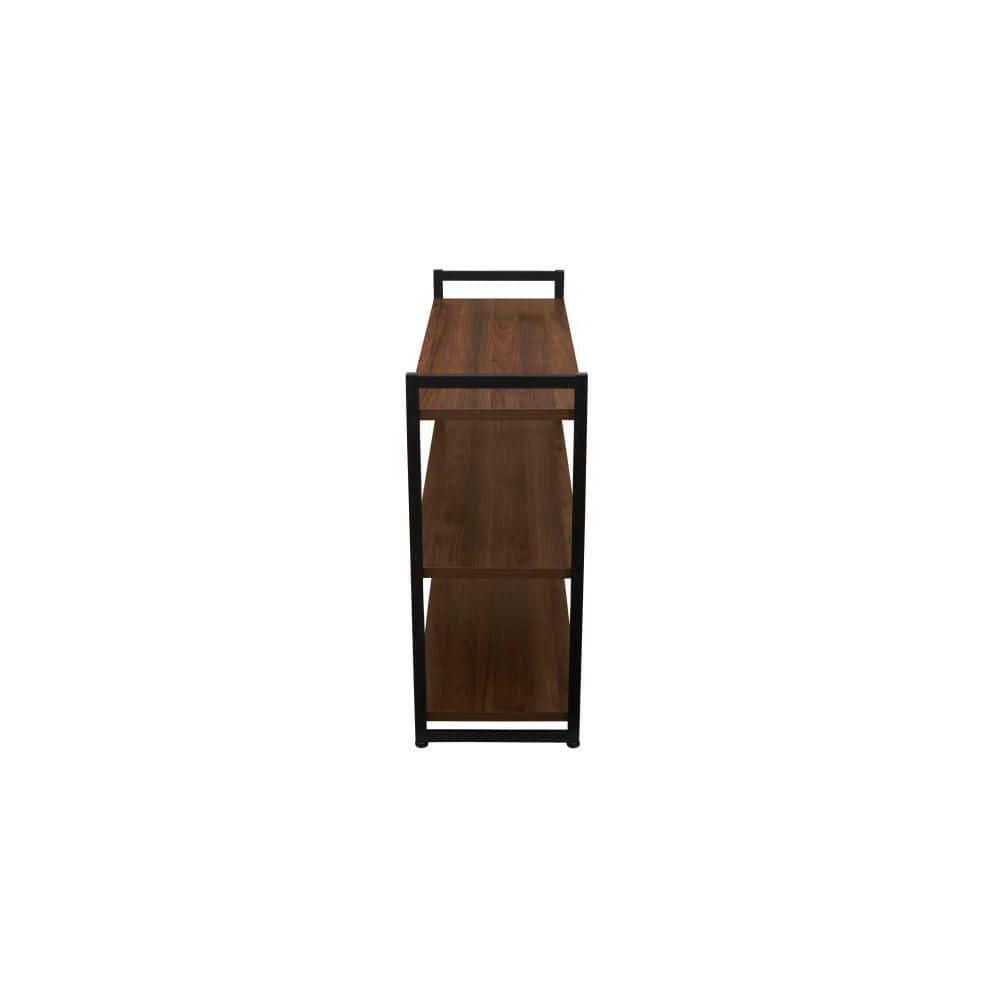 Household Essentials 32.5" Jamestown Wide 3 Shelf Bookshelf Walnut: Faux Wood, Iron Frame, Low Profile