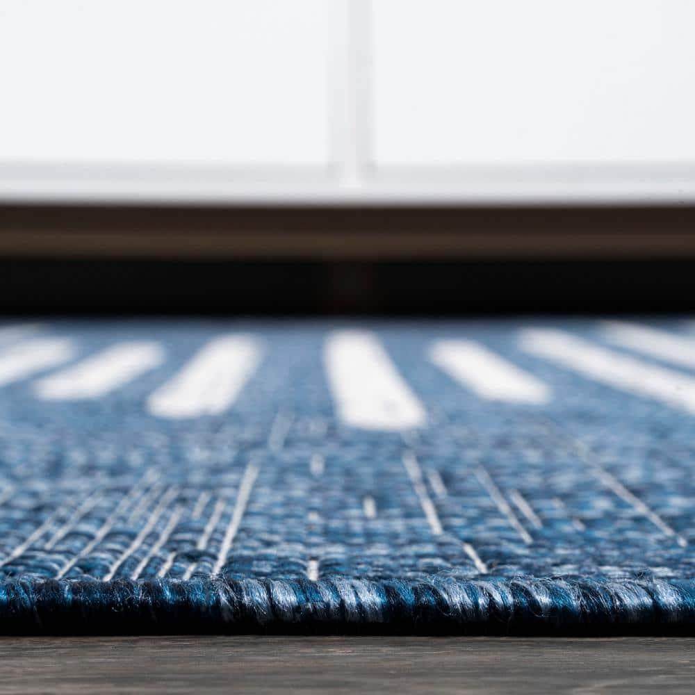 4'x6' Zolak Berber Stripe Geometric Indoor/Outdoor Area Rug, Blue/Ivory - JONATHAN Y
