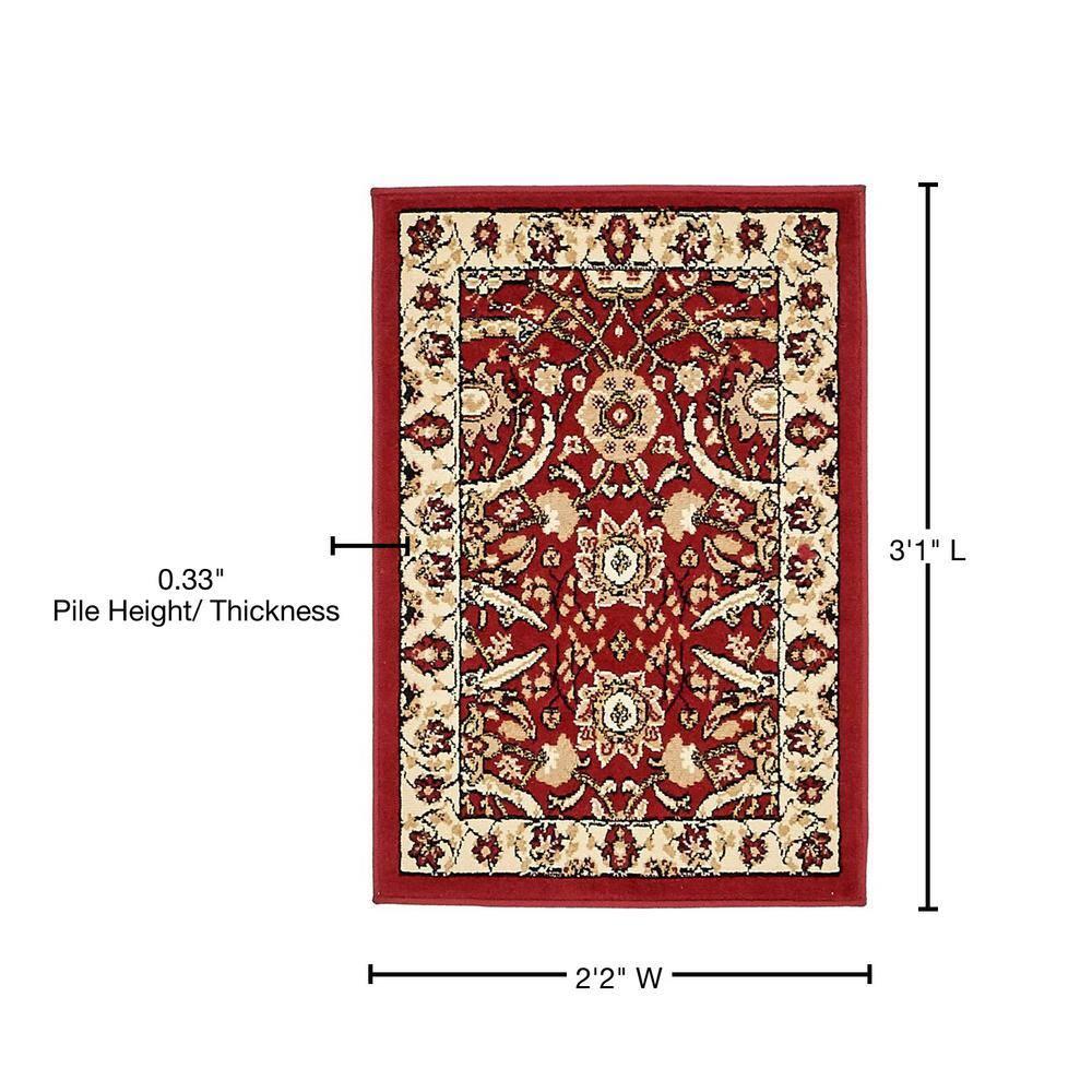 Unique Loom Cape Cod Espahan Rug Red/Beige 2' 2" x 3' 1" Rectangle Floral Traditional Perfect For Living Room Bed Room Dining Room Office
