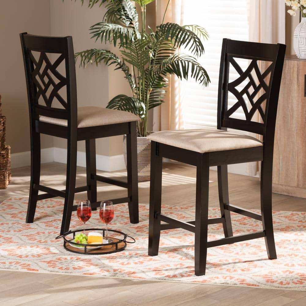 Baxton Studio Nicolette Sand Dark Brown Finished Wood 2-Piece Counter Stool Set