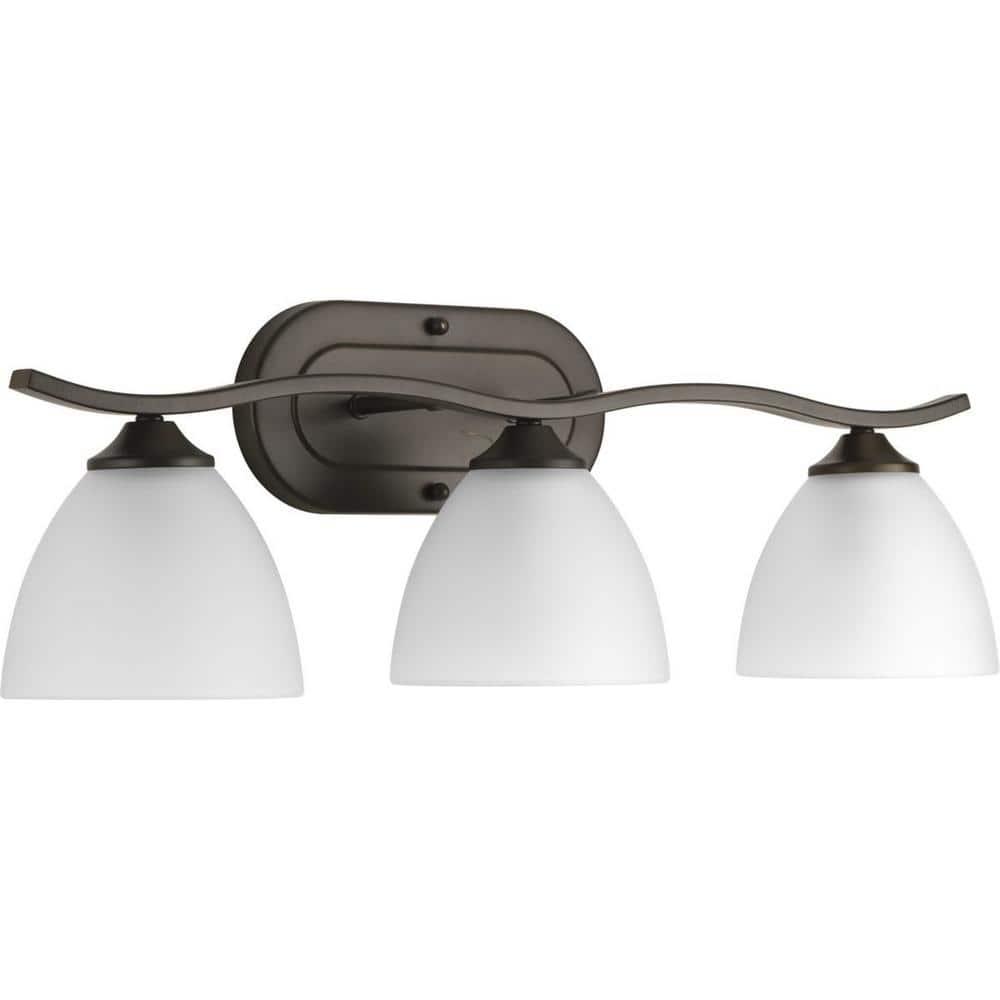 Progress Lighting Laird 3-Light Bath Vanity, Antique Bronze, Glass Shade