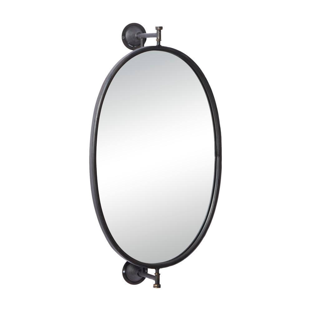 DecMode 15" x 29" Black Handmade Oval Shaped Wall Mirror