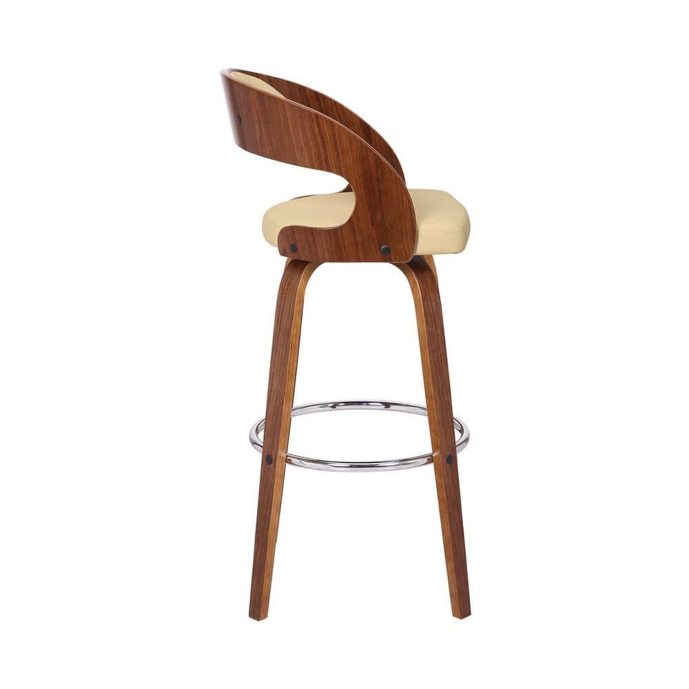 30" Shelly Contemporary Swivel Barstool Walnut/Cream - Armen Living: Eames Inspired, Chrome Footrest