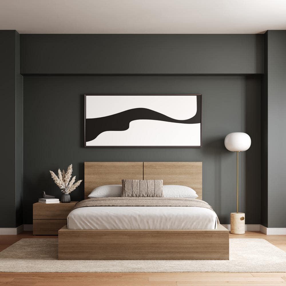 Nexera Queen 3pc James Bedroom Set Brown Oak: Modern Style, Platform Bed, 1 Nightstand Included