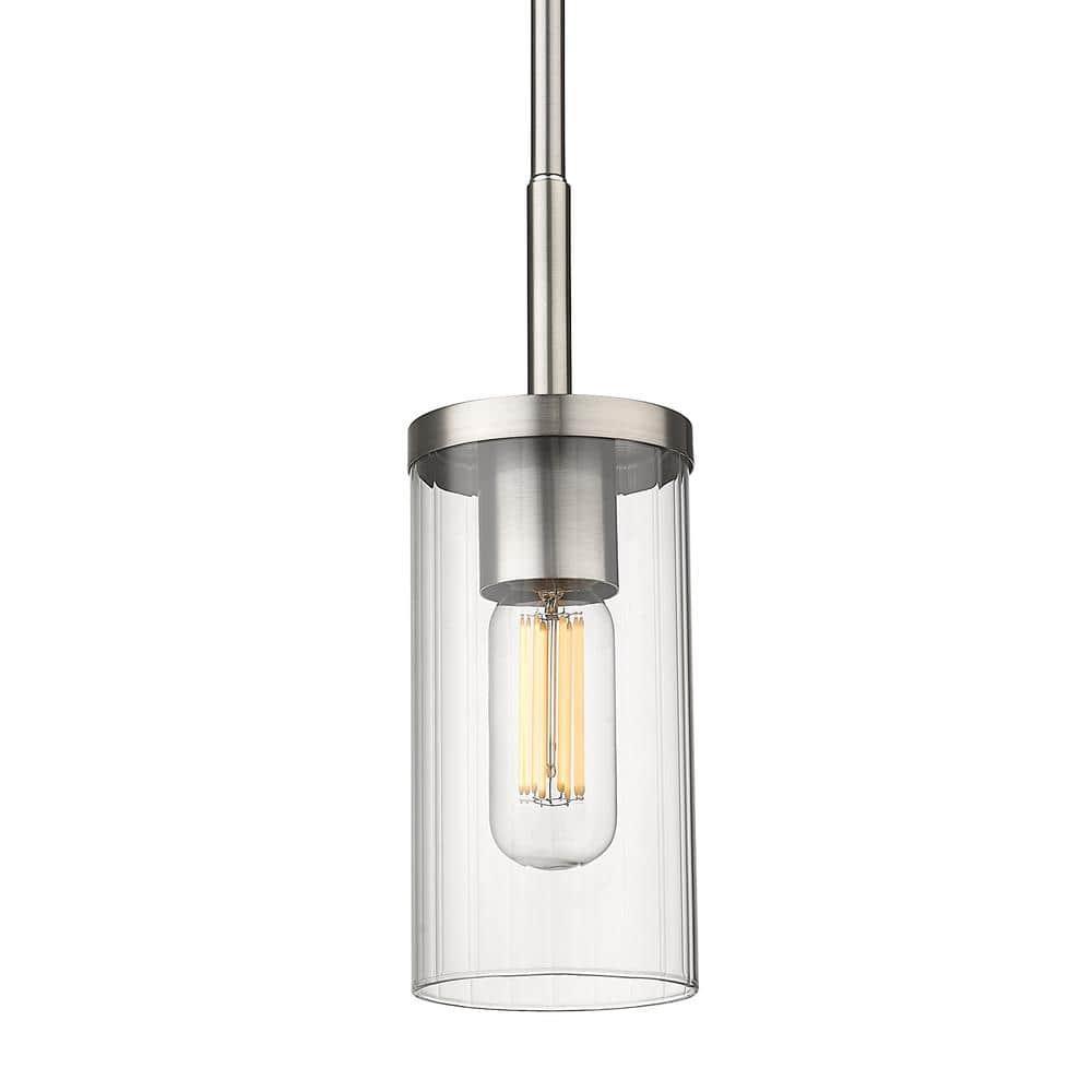 Golden Lighting Winslett 1-Light Mini Pendant in Pewter with Ribbed Clear Glass