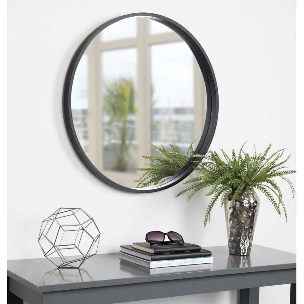 26" x 26" Travis Round Wood Accent Wall Mirror Black - Kate & Laurel All Things Decor: MDF, No Assembly Required