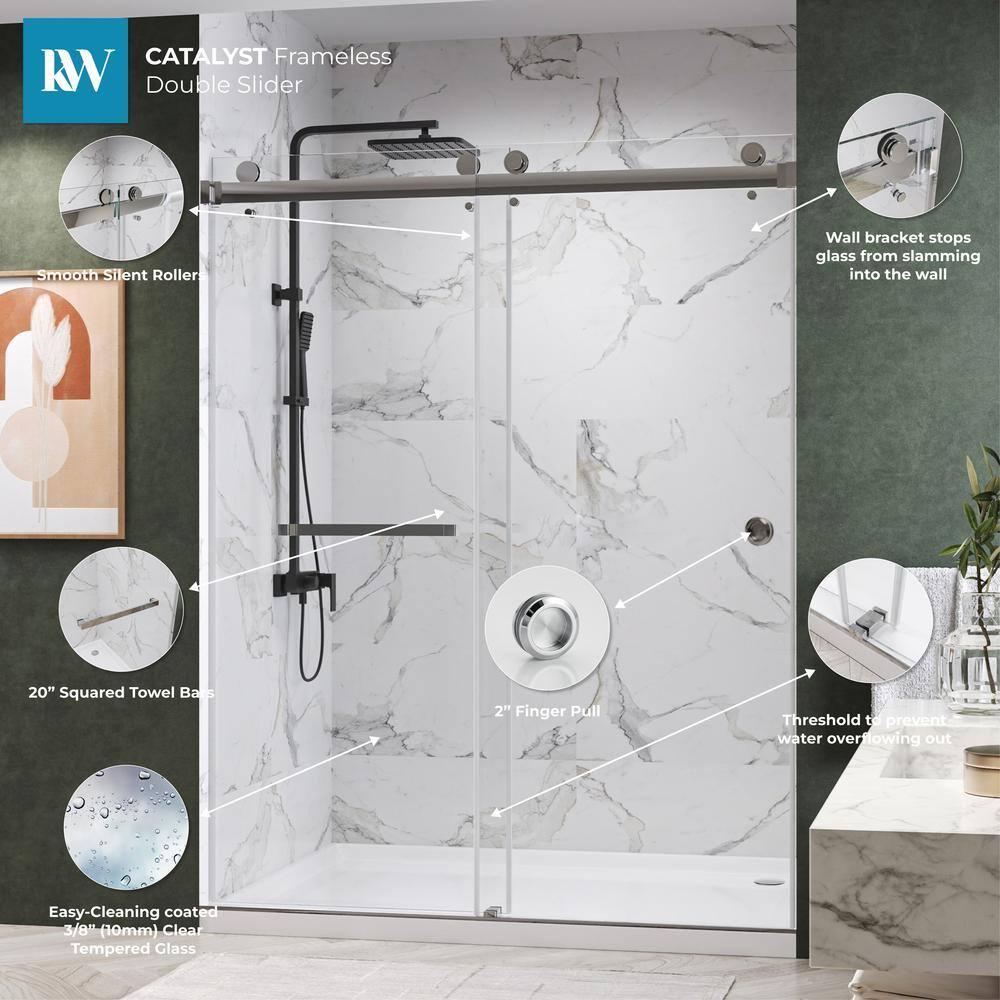 KOBIWORKS Kw03 60 In. W X 76 In. H Single Sliding Frameless Shower Door With 3/8 In. Clear Glass KW036076CH