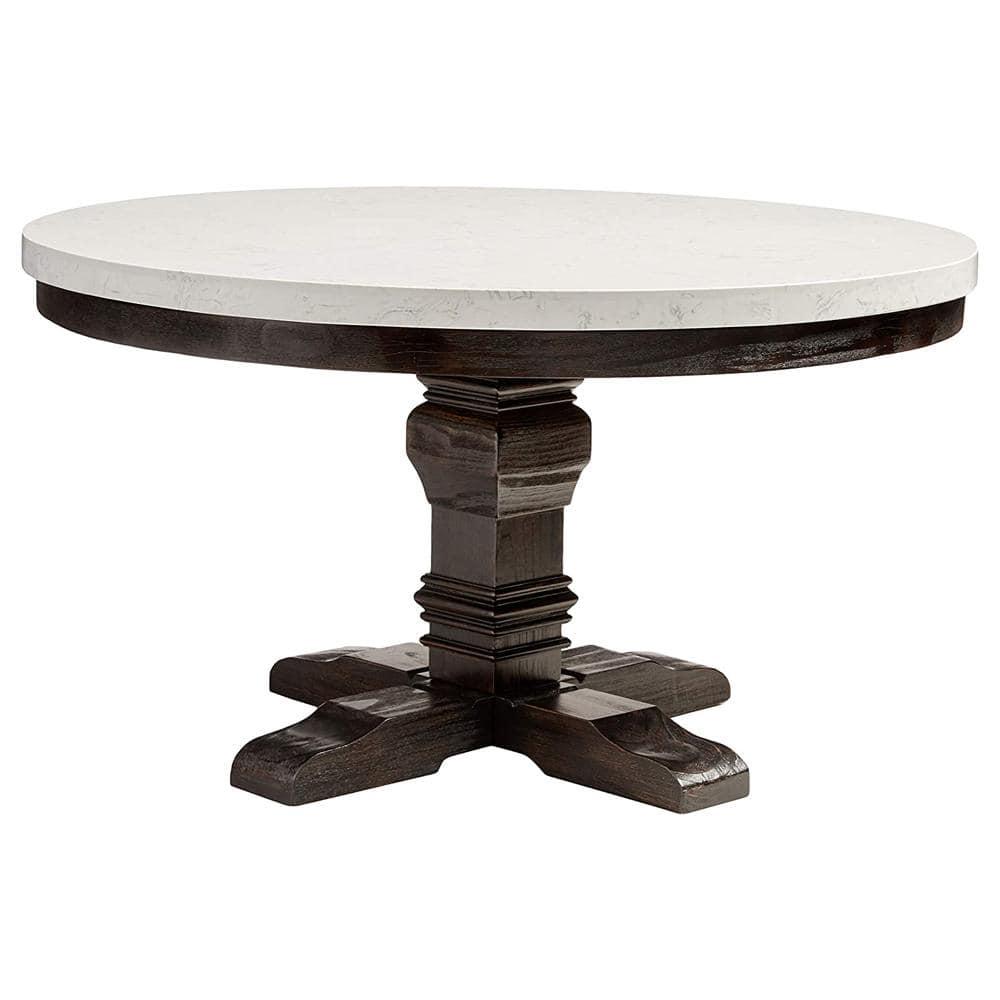 Acme Furniture 54" Nolan Dining Table White Marble/Salvage Dark Oak: 4-Seater, Wood Base, Non-Extendable